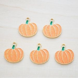 5 Glitter Pumpkin Charms, Halloween Charms for Keychains and Jewelry